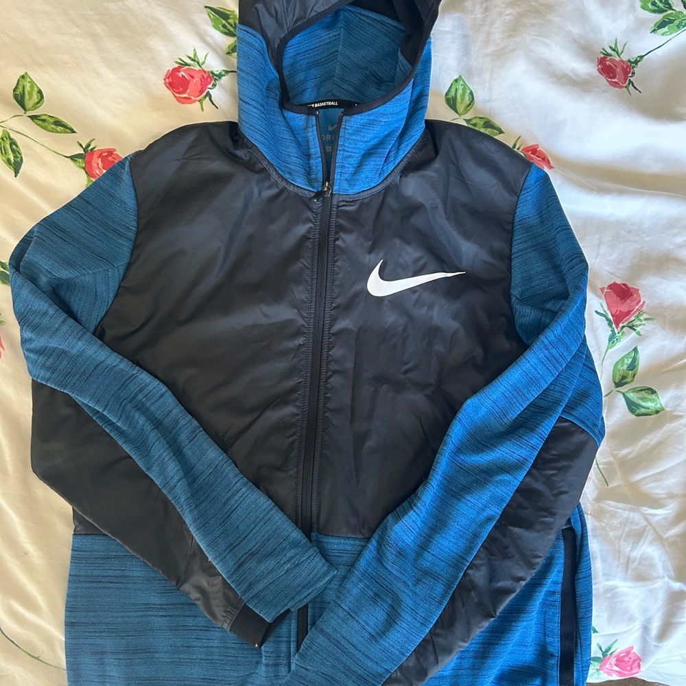 Nike Men’s Blue and Black Hooded Jacket - Size L
